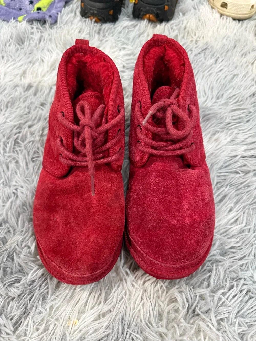 UGG Kids Red Suede Lace-Up Ankle Boots